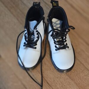 Dr. Martens White and Black Kids Lace-Up Ankle Boots